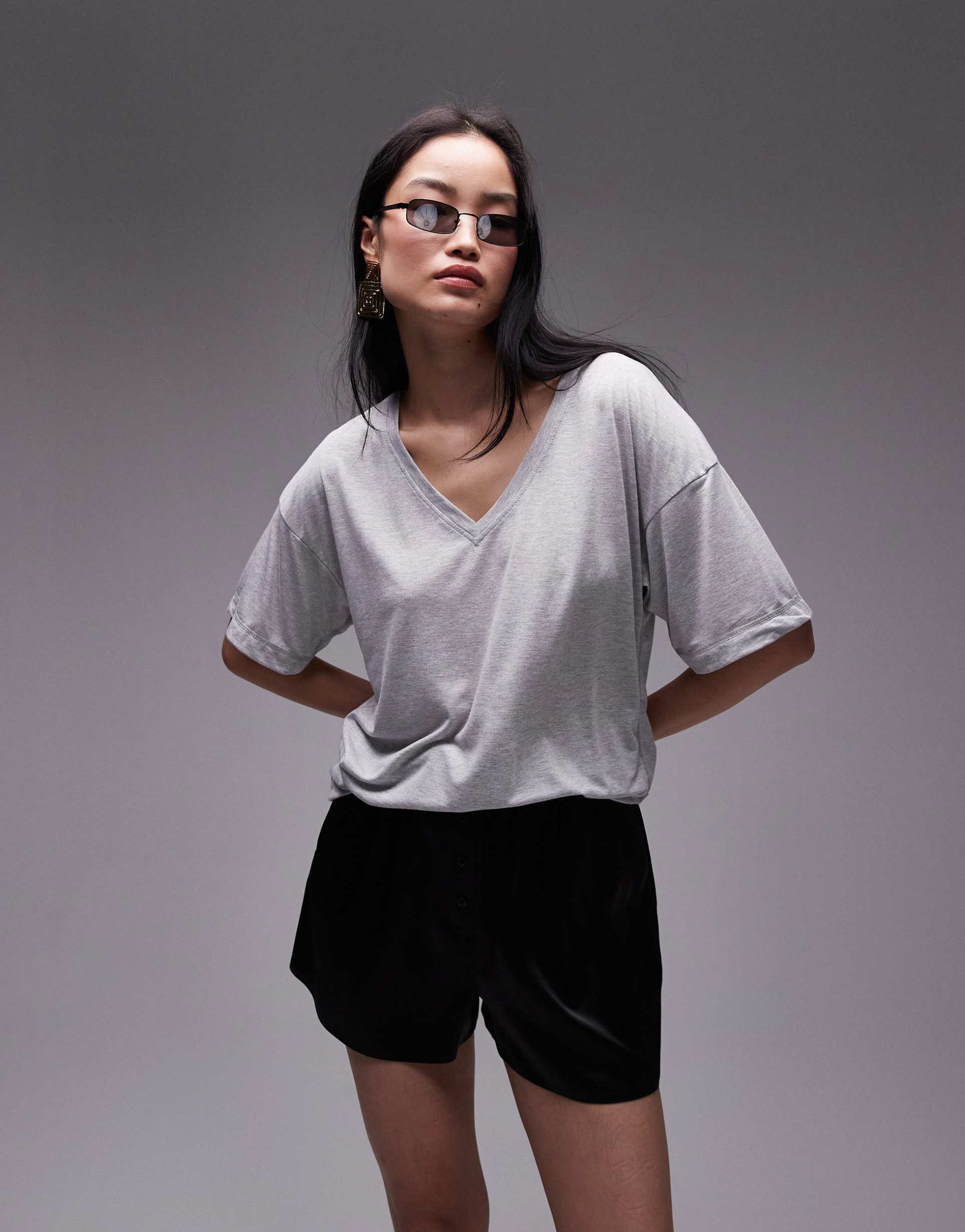 topshop premium slouchy v-neck tee in gray heather