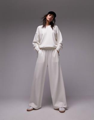 Topshop premium soft touch wide leg pants in ecru - part of a set
