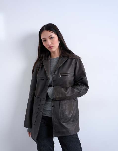 Topshop - Premium - Sort forvasket blazer i ægte kæder med patch-lommer - view 1