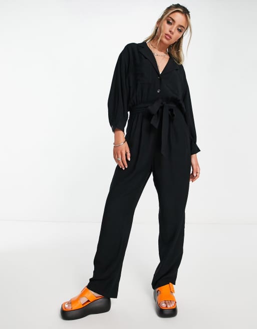Topshop - Premium - Sort kedeldragt med gennemgående knapper 