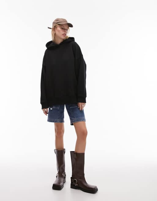 Topshop - Premium - Sort oversized hættetrøje