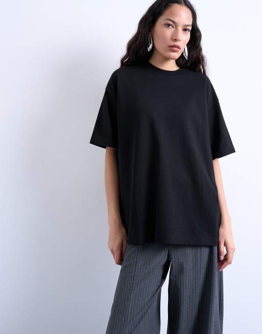 Topshop - Premium - Sort oversized T-shirt med interlock-syninger