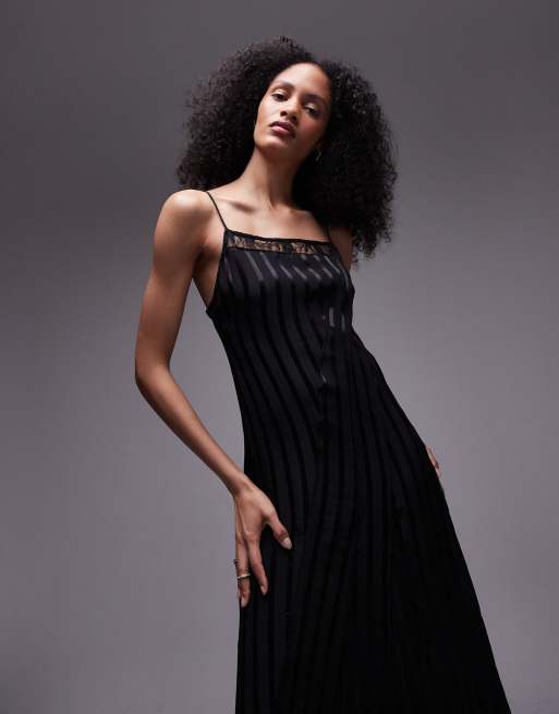 Topshop - Premium - Sort slip-maxikjole i jacquard med blonder