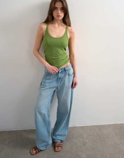 Topshop premium spaghetti strap scoop racer vest in green - view 1