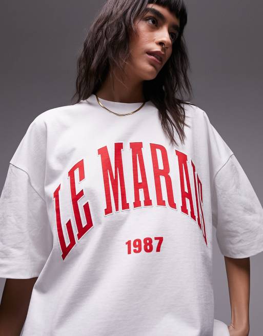 Topshop - Premium - Super-oversized hvid T-shirt med grafisk 'Le Marais 1987'-print, 2 af 4