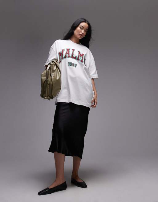 Topshop - Premium - Super oversized T-shirt met grafische 'Malmo' print in wit, 2 van 4