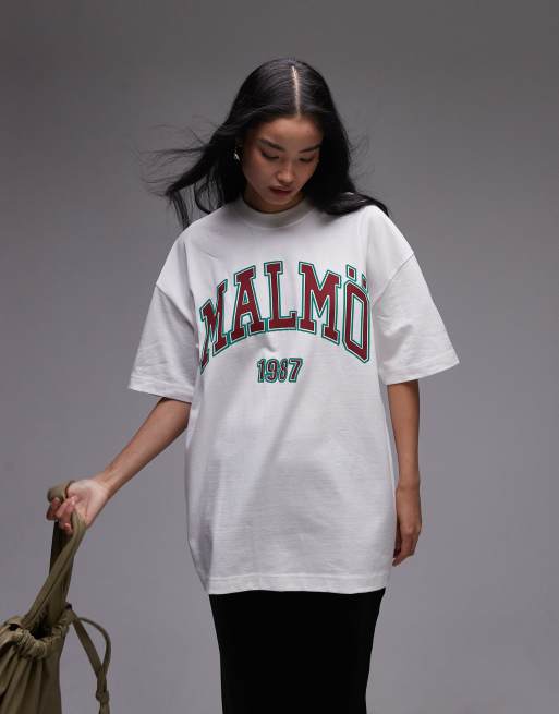 Topshop - Premium - Super oversized T-shirt met grafische 'Malmo' print in wit, 4 van 4