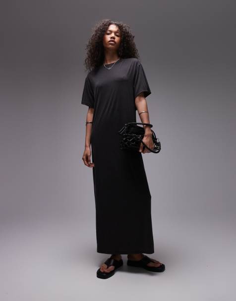 Topshop premium super soft twist back cupro t-shirt midaxi dress in black - view 1