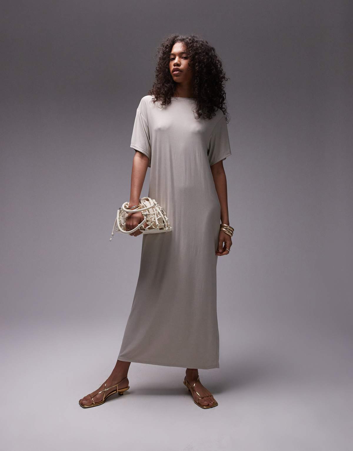 Topshop premium super soft twist back cupro t-shirt midi dress in cream