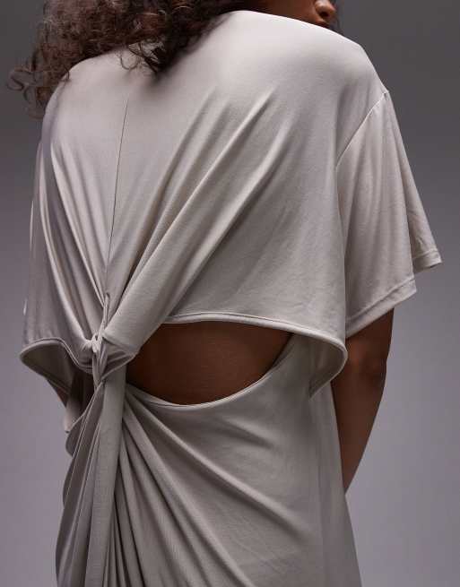 Topshop premium super soft twist back cupro t-shirt midi dress in cream |  ASOS