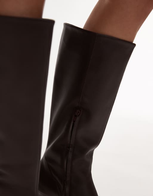 Topshop Premium Sutton real leather knee-high heeled boots in burgundy, 2 of 4