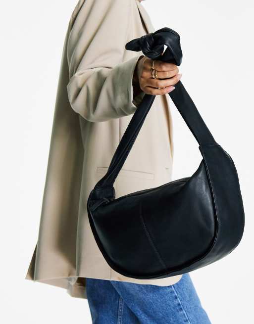 Topshop – Premium – Svart axelremsväska i läder, 2 av 4