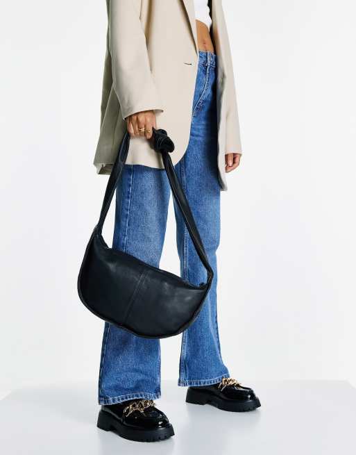 Topshop – Premium – Svart axelremsväska i läder, 3 av 4
