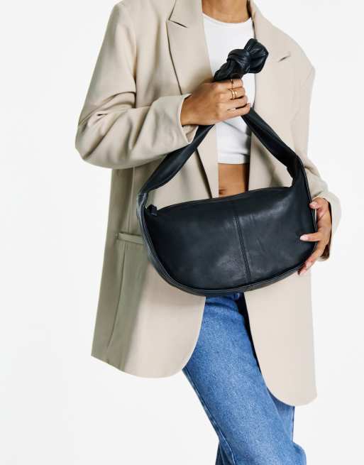 Topshop – Premium – Svart axelremsväska i läder, 4 av 4