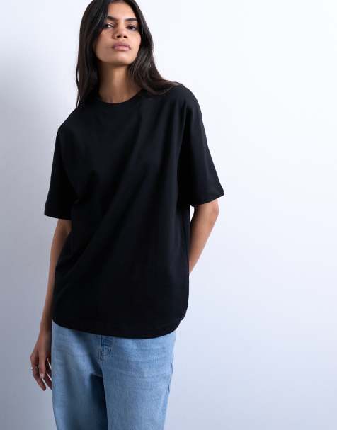 Topshop – Premium – Svart, enkel t-shirt med korta ärmar - view 1