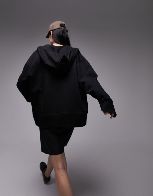 Topshop – Premium – Svart huvtröja i oversize med dragkedja, 4 av 4