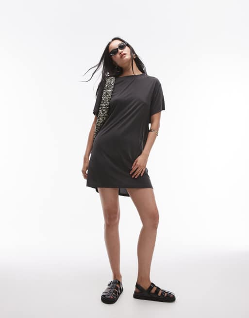 Topshop – Premium – Svart, supermjuk, minilång t-shirtklänning i cuprotyg med snurrad detalj baktill