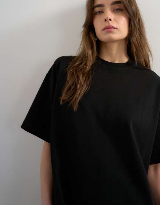 Topshop – Premium – Svart t-shirt i oversize med interlocksömmar, 4 av 4