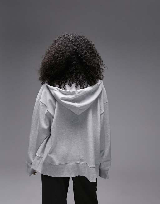 Topshop Premium - Sweat à capuche ultra oversize à fermeture éclair - Gris chiné, 2 de 4