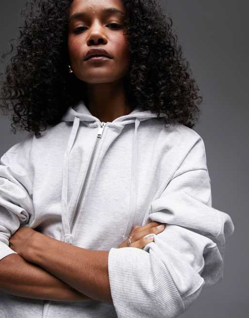 Topshop Premium - Sweat à capuche ultra oversize à fermeture éclair - Gris chiné, 4 de 4