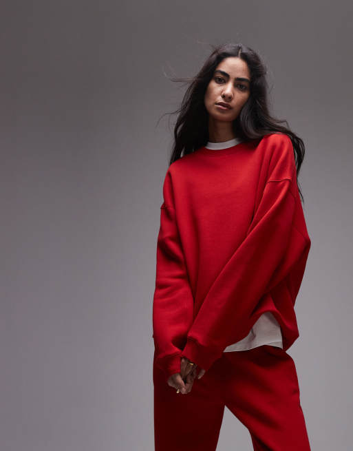 Topshop Premium - Sweat à surpiqûres - Rouge
