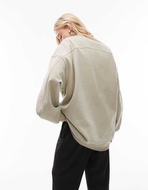 Topshop Premium - Sweat long à surpiqûres - Sauge, 4 de 4