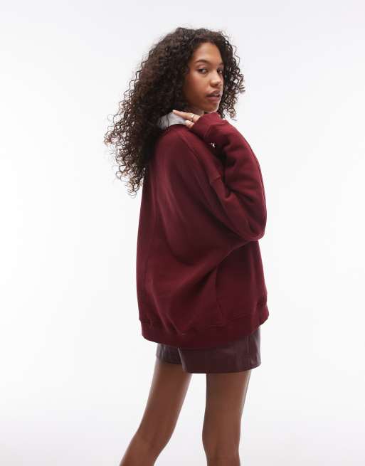 Topshop - Premium sweater met naaddetail in bordeauxrood, 4 van 4