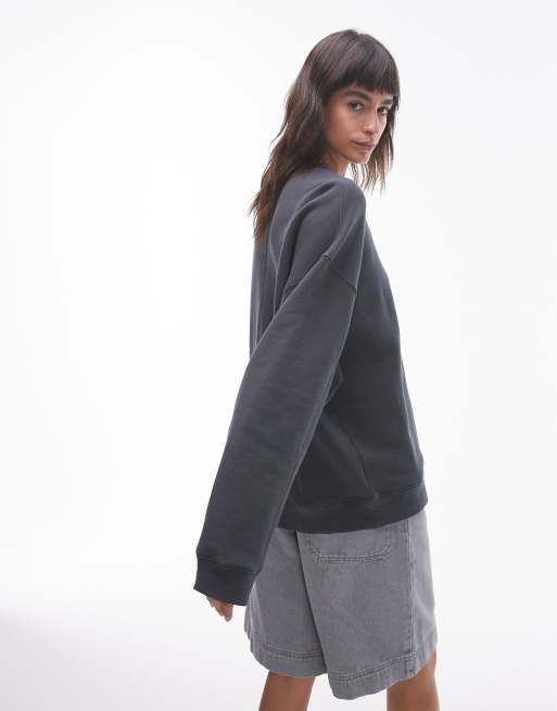 Topshop - Premium - Sweater met naaddetail in leisteengrijs, 2 van 4