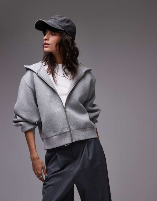 Topshop Premium – Szara melanżowa bluza z kapturem z tkaniny typu nurek
