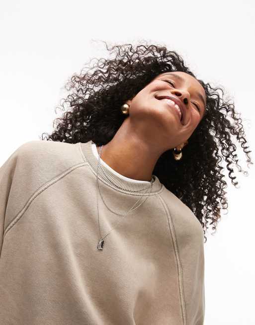 Topshop Premium – Szałwiowa bluza dresowa o wydłużonym fasonie z efektem sprania