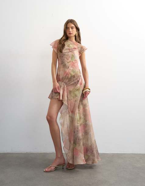 Topshop Premium – Szyfonowa sukienka maxi z akwarelowym kwiatowym wzorem - view 1
