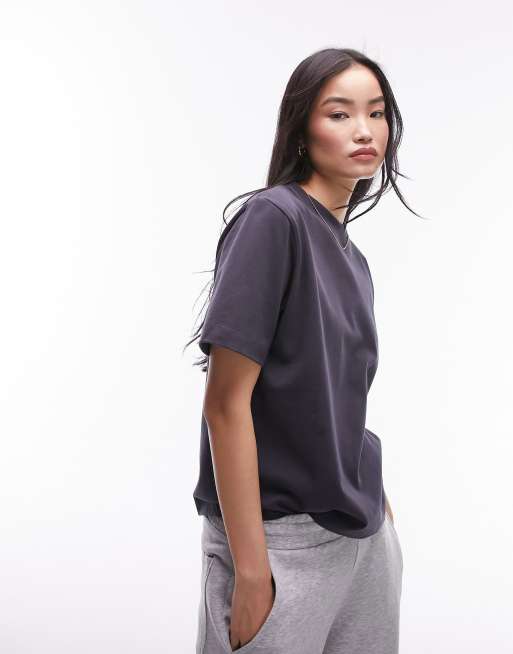Topshop - Premium - T-shirt met korte mouwen in leigrijs