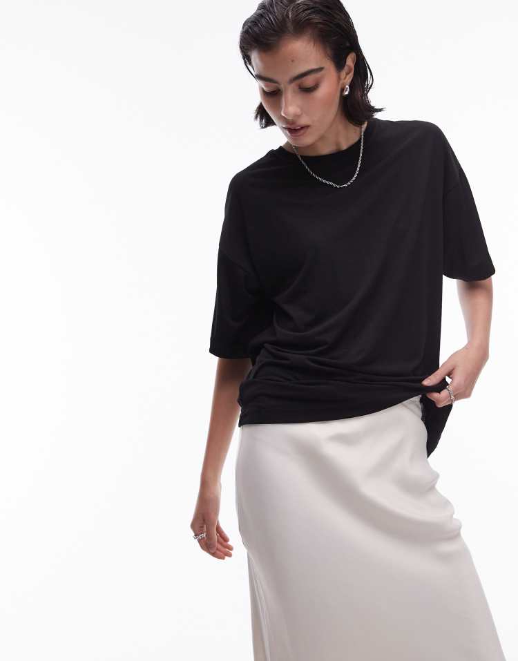 Topshop Premium - T-shirt souple et oversize - Noir - view 1