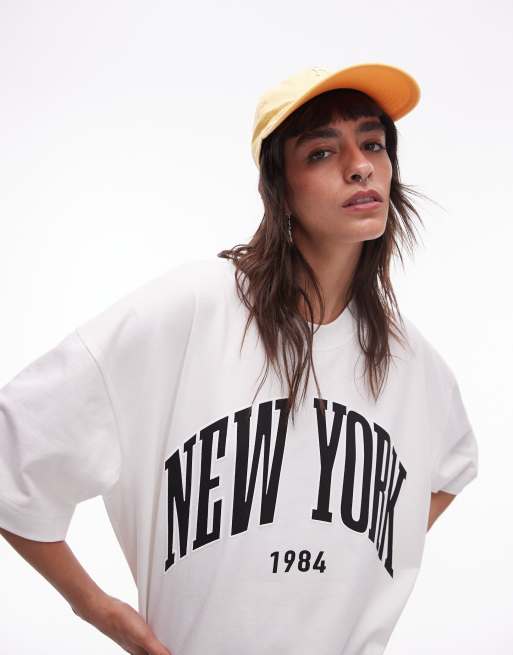 Topshop Premium - T-shirt ultra oversize à imprimé New York - Blanc, 2 de 4