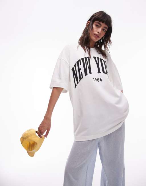 Topshop Premium - T-shirt ultra oversize à imprimé New York - Blanc, 4 de 4