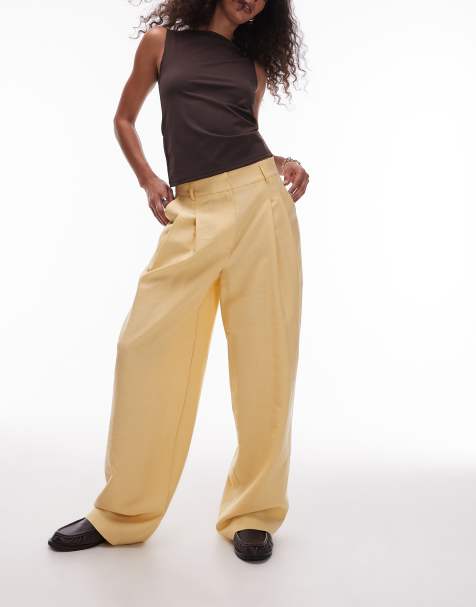 Topshop premium tailored wide leg cupro pants in buttermilk - view 1