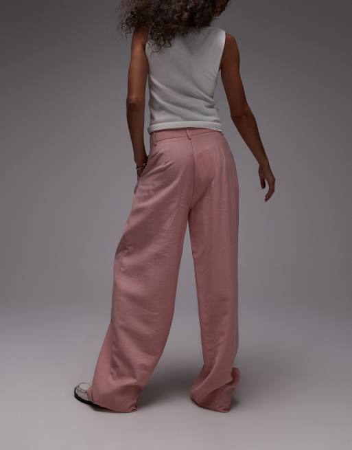 Topshop premium tailored wide leg cupro pants in pink