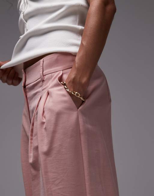 Topshop premium tailored wide leg cupro pants in pink