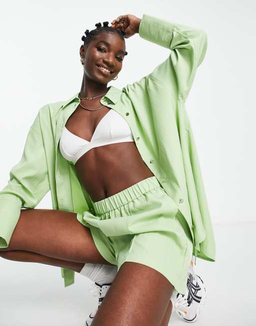 Topshop – Premium – Tech Popper – Hemd in Grün