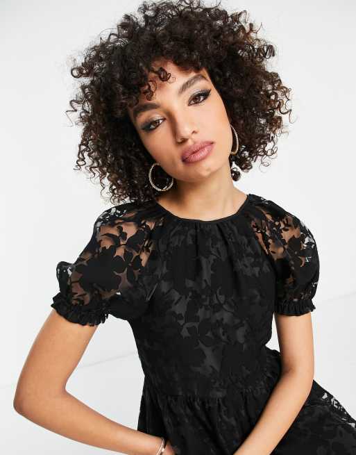 Topshop premium textured midi dress in black ASOS