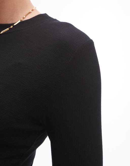 Topshop Premium - Top côtelé à manches longues - Noir, 2 de 4