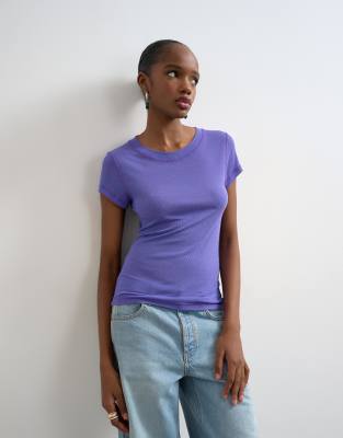Premium - Top côtelé transparent à manches courtes en tissu de qualité supérieure - Violet M