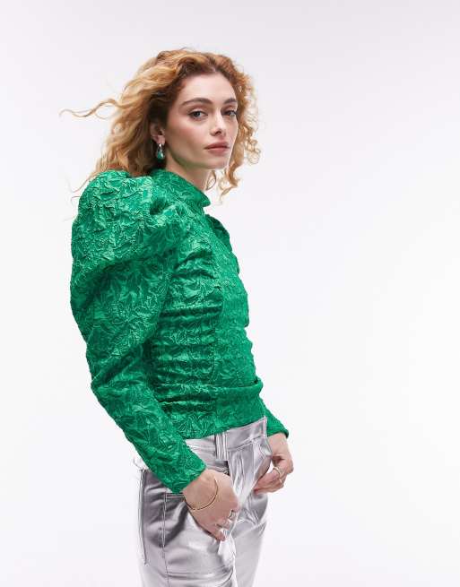 Topshop - Premium - Top texturé à col montant - Vert