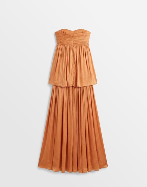 Topshop – Premium – Trägerloses Satin-Maxikleid in Orange mit tiefer Taille, 6 von 8