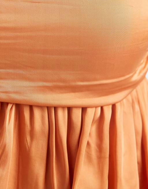 Topshop – Premium – Trägerloses Satin-Maxikleid in Orange mit tiefer Taille, 7 von 8