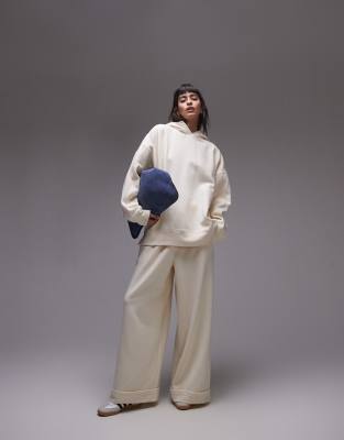Topshop Premium Turn Back Sweatpants In Ecru-no Color