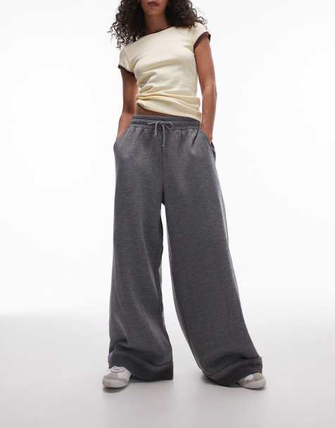 Topshop premium turn back wide leg jogger in grey marl - view 1
