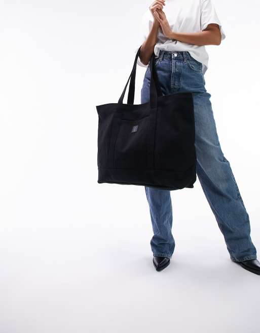 Topshop - Premium - Unisex - Oversized tote-taske i sort kanvas