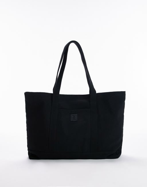 Topshop - Premium - Unisex - Oversized tote-taske i sort kanvas, 4 af 4