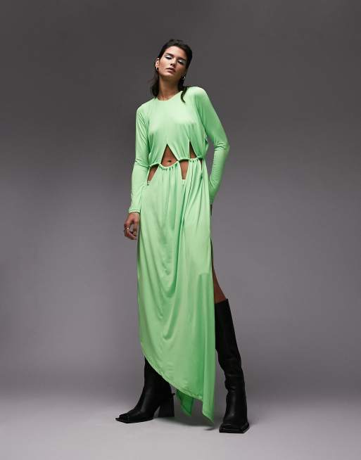 Topshop - Premium - Vestito asimmetrico con cut-out verde - Edizione limitata